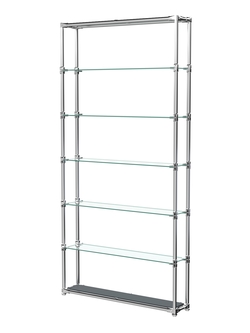 Пристенный торговый стеллаж ЛАЙТ с узкими стеклянными полками №1, Темно-Серый