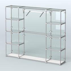 Торговая система ХРОМ (задняя стенка - стекло) 3600 мм с зеркальными полками и поручнями №11, Ясень Анкор светлый