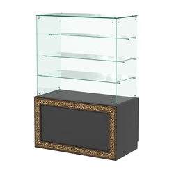 Стеклянный прилавок с декором и тремя прозрачными полками №СПБА-201, Черный
