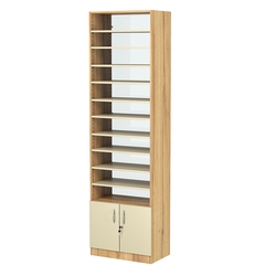 Стеллаж из ДСП с 10-ю полками 350x600 мм серии LEVEL-10 №6-1 (З/C - СТЕКЛО), Дуб Золотистый и Крем Вайс