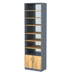 Стеллаж из ДСП с 6-ю полками 350x600 мм серии LEVEL-6 №6-2 (З/C - ЗЕРКАЛО), Темно-серый и Дуб Золотистый