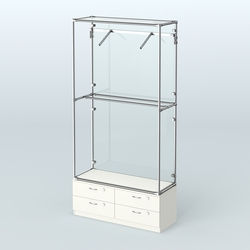 Торговая система ХРОМ (задняя стенка - стекло) 1200 мм №4-2 с тумбой Т-14 и поручнями, Белый