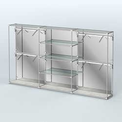 Торговая система ХРОМ (задняя стенка - зеркало) 3600 мм с прозрачными полками и поручнями №5, Метрополитан Грей