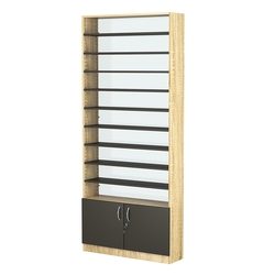 Стеллаж из ДСП с 9-ю полками 250x900 мм серии LEVEL-9 №11-1 (З/C - СТЕКЛО), Дуб Сонома + Черный