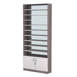 Стеллаж из ДСП с 9-ю полками 250x900 мм серии LEVEL-9 №11-2 (З/C - ЗЕРКАЛО), Ясень Анкор темный + Ясень Анкор светлый