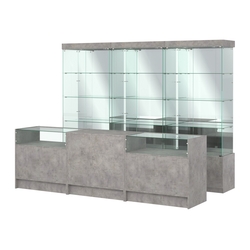 Комплект стеклянных витрин ИС-03 и прилавков ЭК-2, Бетон Чикаго светло-серый F186 ST9