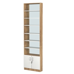 Стеллаж из ДСП с 6-ю полками 150x600 мм серии LEVEL-6 №2-2 (З/C - ЗЕРКАЛО), Дуб Канзас коричневый + Белый