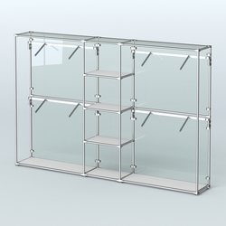 Торговая система ХРОМ (задняя стенка - стекло) 3030 мм с полками ДСП и поручнями №8, Серый