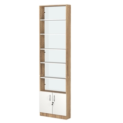 Стеллаж из ДСП с 5-ю полками 150x600 мм серии LEVEL-5 №2-1 (З/C - СТЕКЛО), Дуб Канзас коричневый + Белый