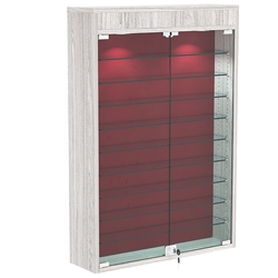 Настенная витрина с бархатом серии БАРОН №2-3А (девять полок), Ясень Анкор светлый + 07 Red