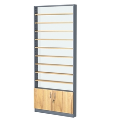 Стеллаж из ДСП с 9-ю полками 100x900 мм серии LEVEL-9 №8-1 (З/C - СТЕКЛО), Темно-Серый  + Дуб Золотистый