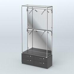 Торговая система ХРОМ (задняя стенка - зеркало) 1200 мм №3-2 с тумбой Т-14 и поручнями, Черный