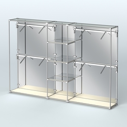 Торговая система ХРОМ (задняя стенка - зеркало) 3600 мм с зеркальными полками и поручнями №8, Крем Вайс