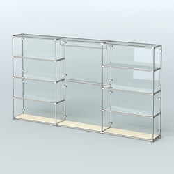 Торговая система ХРОМ (задняя стенка - стекло) 3600 мм с зеркальными полками и поручнями №1, Крем Вайс