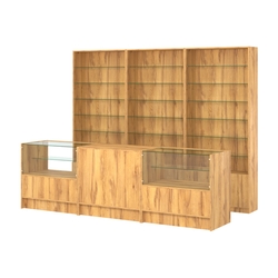 Комплект стеллажей со стеклянными полками U-6 №12 и прилавков ЭК-03, Дуб Золотистый