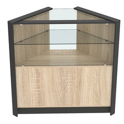 Прилавок из ДСП Модерн №6 угловой с прозрачной полкой, Дуб Сонома + Черный