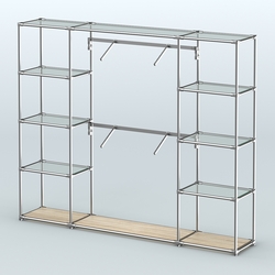 Торговая система ХРОМ без ДСП 2430 мм с прозрачными полками и поручнями №7, Дуб Сонома