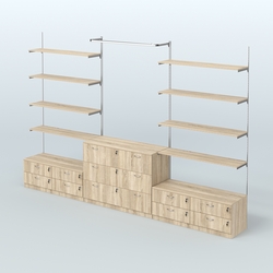 Система Neo Fix №5 с П-образным поручнем, полками из ДСП и тумбами T-14 и Т-13, Дуб Сонома