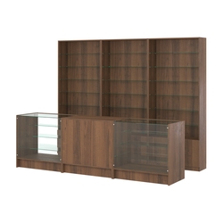 Комплект стеллажей со стеклянными полками U-6 №12 и прилавков ЭК-04, Орех