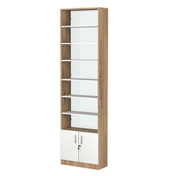 Стеллаж из ДСП с 6-ю полками 250x600 мм серии LEVEL-6 №4-1 (З/C - СТЕКЛО), Дуб Канзас коричневый + Белый