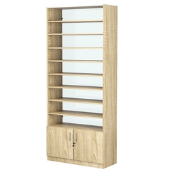 Стеллаж из ДСП с 8-ю полками 400x900 мм серии LEVEL-8 №14-1 (З/C - СТЕКЛО), Дуб Сонома