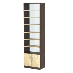 Стеллаж из ДСП с 6-ю полками 350x600 мм серии LEVEL-6 №6-1 (З/C - СТЕКЛО), Дуб Венге + Дуб Сонома