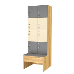 Шкаф для раздевалок со скамейкой КОМБО-Квартет №2-1, Дуб Золотистый + Темно-серый+ Крем Вайс