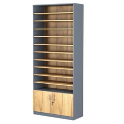 Стеллаж из ДСП с 10-ю полками 350x900 мм серии LEVEL-10 №13 (З/C - ДВП), Темно-Серый  + Дуб Золотистый