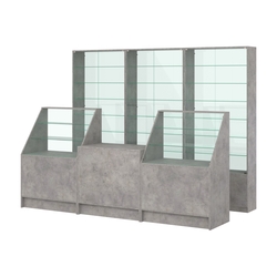 Комплект витрин с регулировочными полками NE-6 №12-1 и прилавков ЭК-7, Бетон Чикаго светло-серый F186 ST9