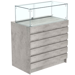 Торговый прилавок с прозрачным колпаком и фасадными панелями №1Э-14, Бетон Чикаго светло-серый F186 ST9