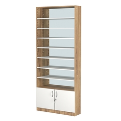 Стеллаж из ДСП с 7-ю полками 250x900 мм серии LEVEL-7 №11-2 (З/C - ЗЕРКАЛО), Дуб Канзас коричневый + Белый