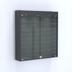 Витрина настенная №204-7А с фризом и девятью стеклянными полками, Антрацит