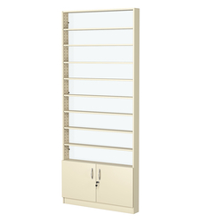 Стеллаж из ДСП с 8-ю полками 100x900 мм серии LEVEL-8 №8-1 (З/C - СТЕКЛО), Крем Вайс