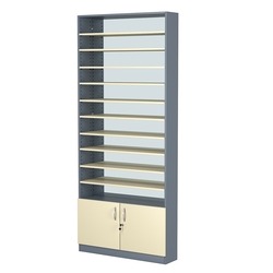 Стеллаж из ДСП с 10-ю полками 200x900 мм серии LEVEL-10 №10-2 (З/C - ЗЕРКАЛО), Темно-серый + Крем Вайс