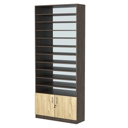 Стеллаж из ДСП с 10-ю полками 300x900 мм серии LEVEL-10 №12-2 (З/C - ЗЕРКАЛО), Дуб Венге + Дуб Сонома