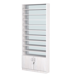 Стеллаж из ДСП с 10-ю полками 200x900 мм серии LEVEL-10 №10-2 (З/C - ЗЕРКАЛО), Ясень Анкор светлый