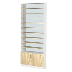 Стеллаж из ДСП с 9-ю полками 150x900 мм серии LEVEL-9 №9-2 (З/C - ЗЕРКАЛО), Белый + Дуб Сонома