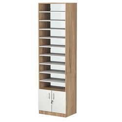 Стеллаж из ДСП с 9-ю полками 400x600 мм серии LEVEL-9 №7-1 (З/C - СТЕКЛО), Дуб Канзас коричневый + Белый