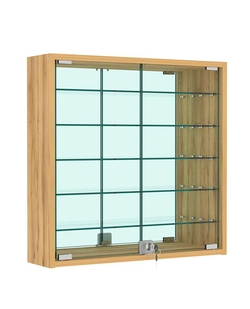 Витрина настенная №1-6А с пятью полками и зеркальной стенкой, Дуб Золотистый