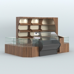 Угловой павильон с широкими прилавками для торговли хлебом и выпечкой №1, Орех + Крем Вайс