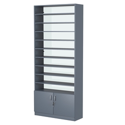 Стеллаж из ДСП с 9-ю полками 300x900 мм серии LEVEL-9 №12-1 (З/C - СТЕКЛО), Темно-Серый