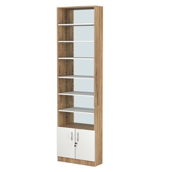 Стеллаж из ДСП с 6-ю полками 200x600 мм серии LEVEL-6 №3-2 (З/C - ЗЕРКАЛО), Дуб Канзас коричневый + Белый