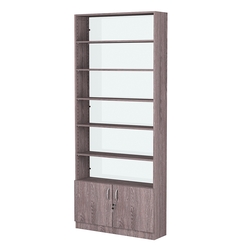 Стеллаж из ДСП с 5-ю полками 250x900 мм серии LEVEL-5 №11-1 (З/C - СТЕКЛО), Ясень Анкор темный