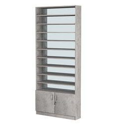 Стеллаж из ДСП с 10-ю полками 200x900 мм серии LEVEL-10 №10-2 (З/C - ЗЕРКАЛО), Бетон Чикаго светло-серый F186 ST9