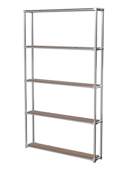 Торговый хромированный стеллаж с полками ДСП №2, Орех