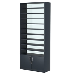 Стеллаж из ДСП с 9-ю полками 350x900 мм серии LEVEL-9 №13-1 (З/C - СТЕКЛО), Антрацит