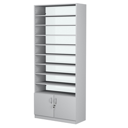 Стеллаж из ДСП с 8-ю полками 350x900 мм серии LEVEL-8 №13-1 (З/C - СТЕКЛО), Серый