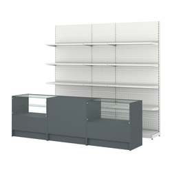 Комплект металлических стеллажей с полками и прилавков ЭК-3, Темно-Серый