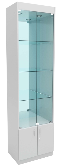 Стеклянная витрина №1-3-600 с каркасом из ДСП (задняя стенка зеркало), Серый