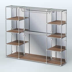 Торговая система ХРОМ (задняя стенка - зеркало) 2430 мм с полками ДСП и поручнями №3, Орех